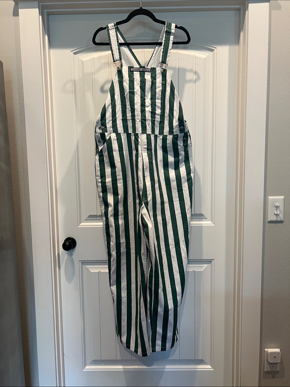Adult Large Green & White Striped Overalls-Game Bibs!